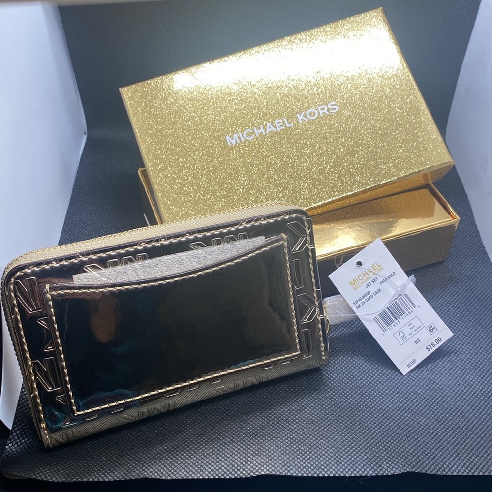 ⭐️MICHAEL KORS⭐️Pale Gold Jet Set Small Zip Around Card Case In Gift Box/NWT - Picture 5 of 9